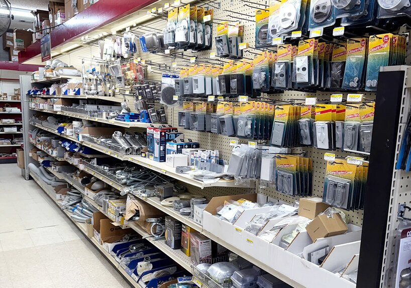 Electrical supplies sold at Booneville Lumber Company.