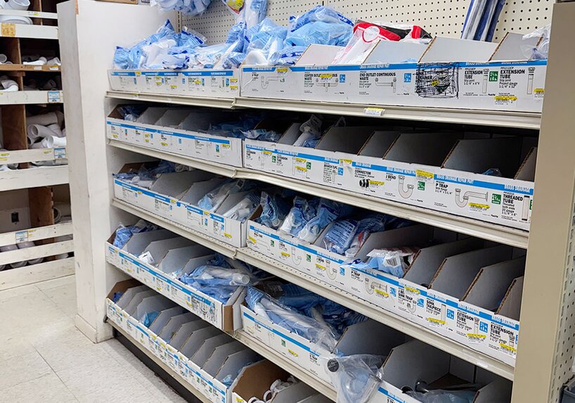 Plumbing supplies at Booneville Lumber Company.