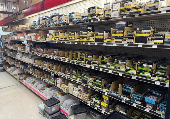 Nail aisle at Booneville Lumber Company.