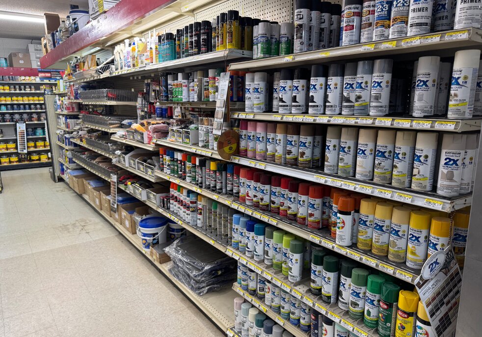 Paint aisle at Booneville Lumber Company.