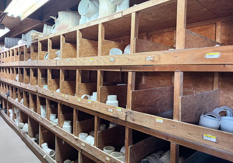 Plumbing supplies at Booneville Lumber Company.