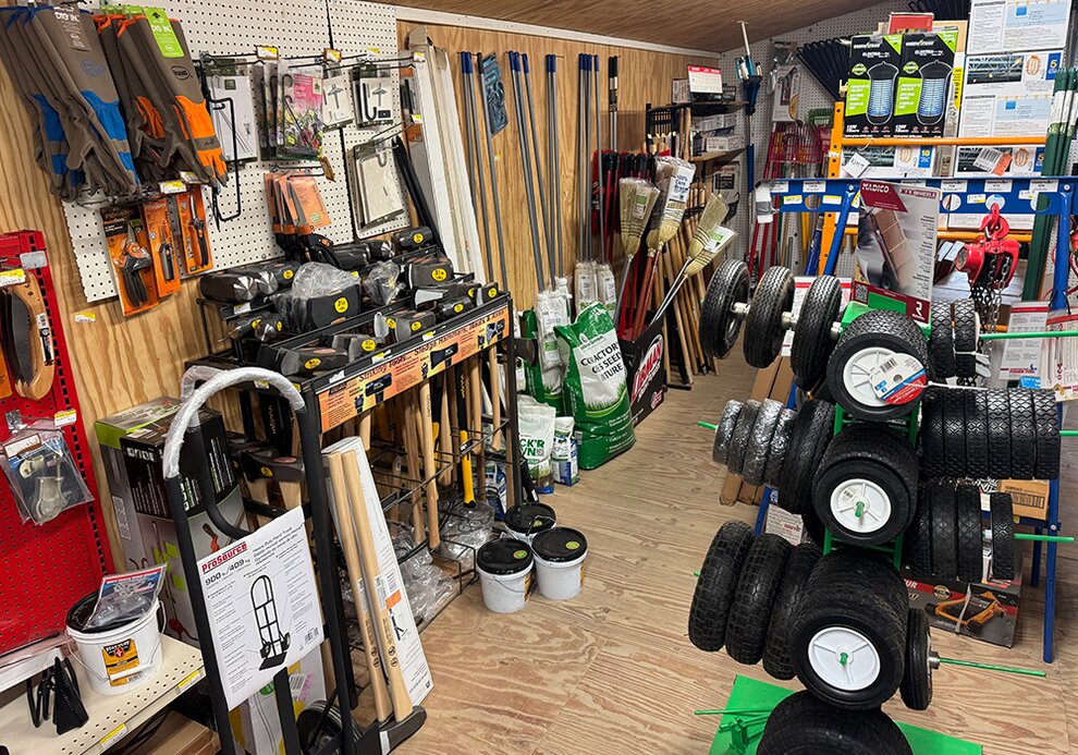 Lawn and garden supplies at Booneville Lumber.