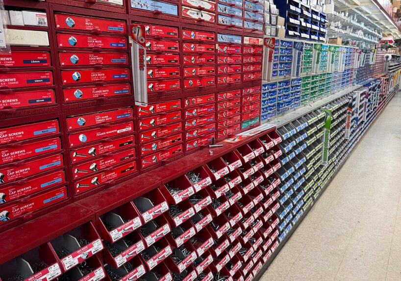 Fasteners sold at Booneville Lumber Company.