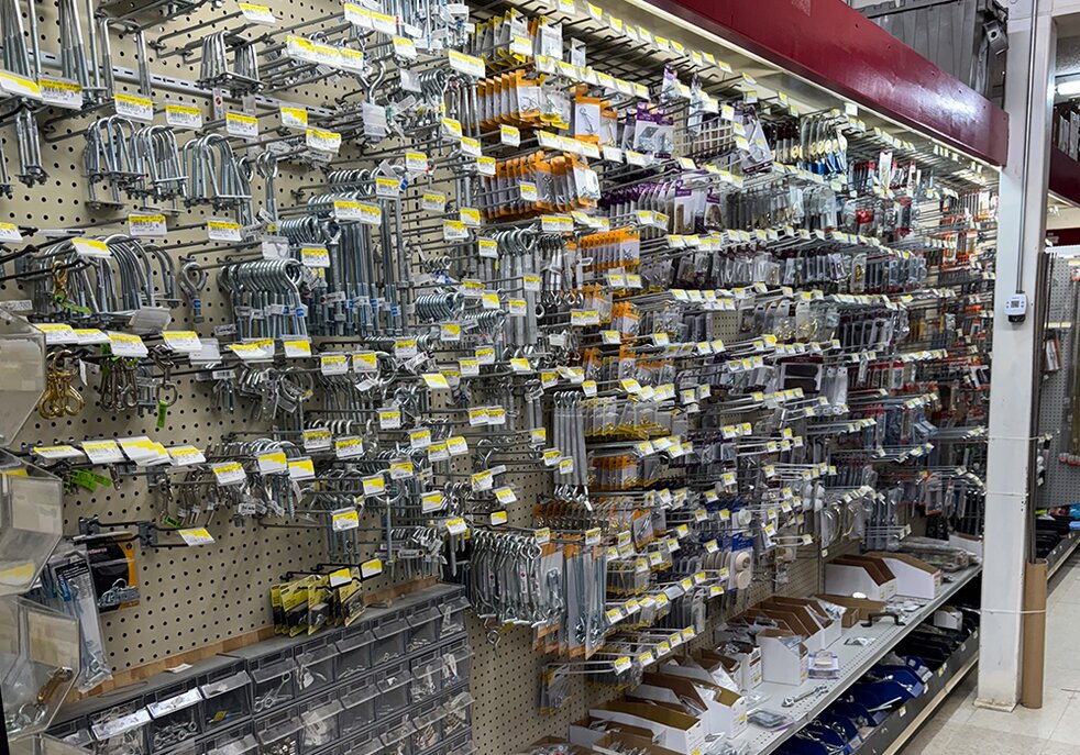 Hardware aisle at Booneville Lumber Company.