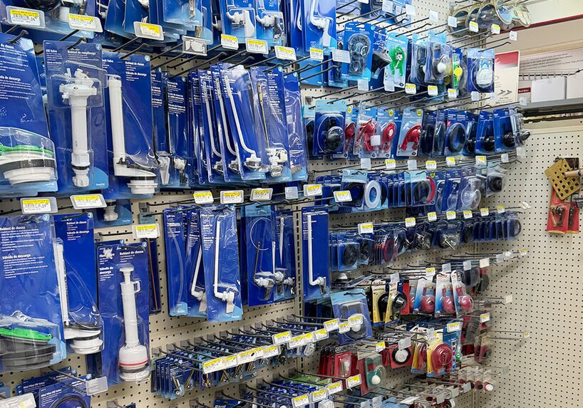 Plumbing supplies at Booneville Lumber Company.