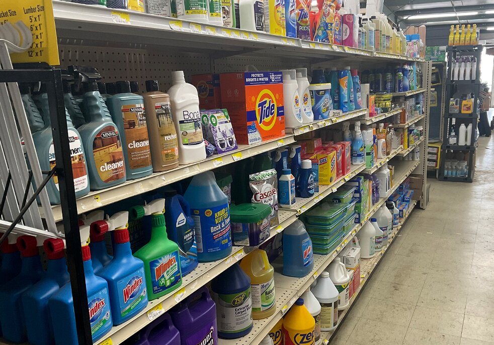 Cleaning products at Booneville Lumber Company.