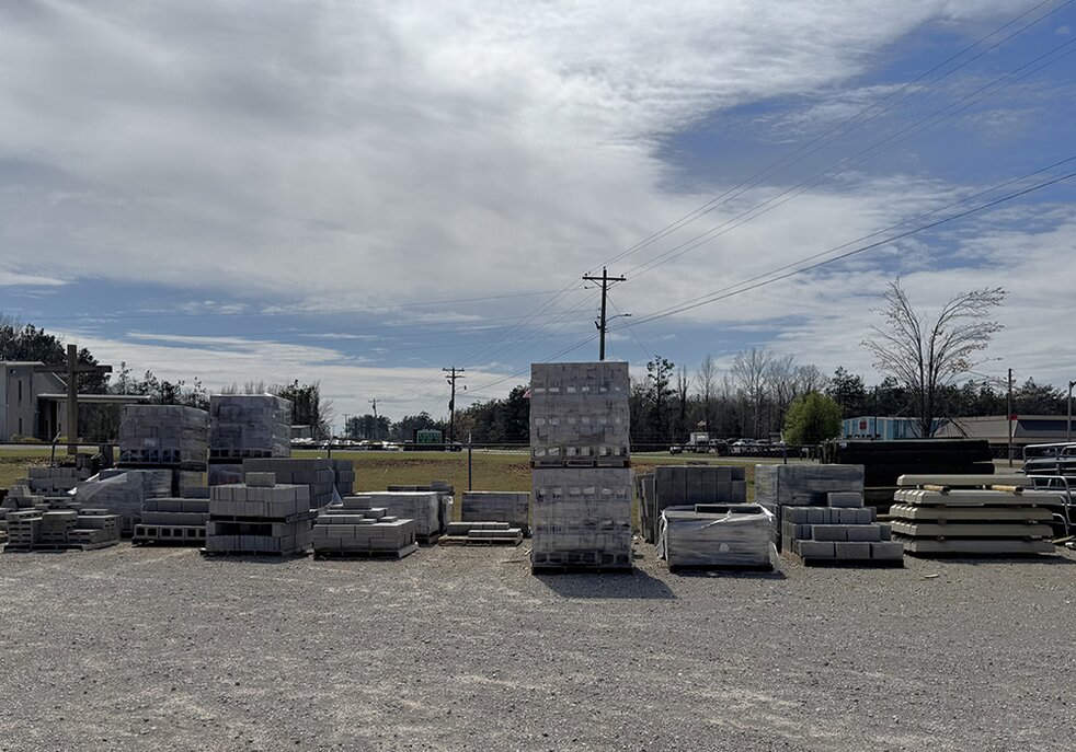 Cinder blocks and other landscaping stones at Booneville Lumber Company.