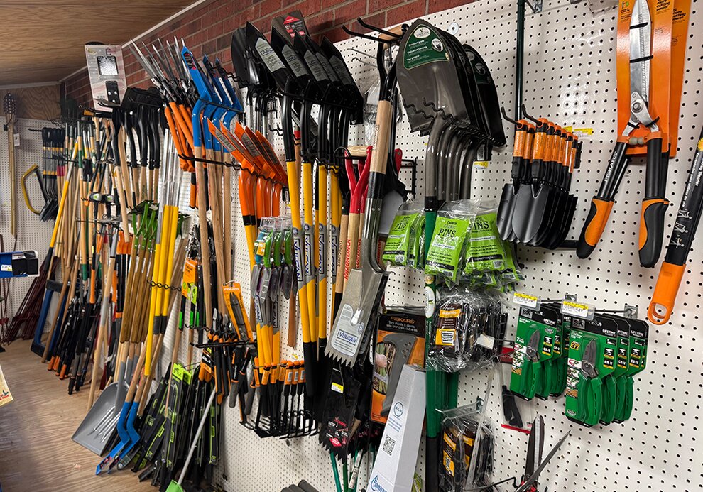 Lawn and garden supplies at Booneville Lumber.