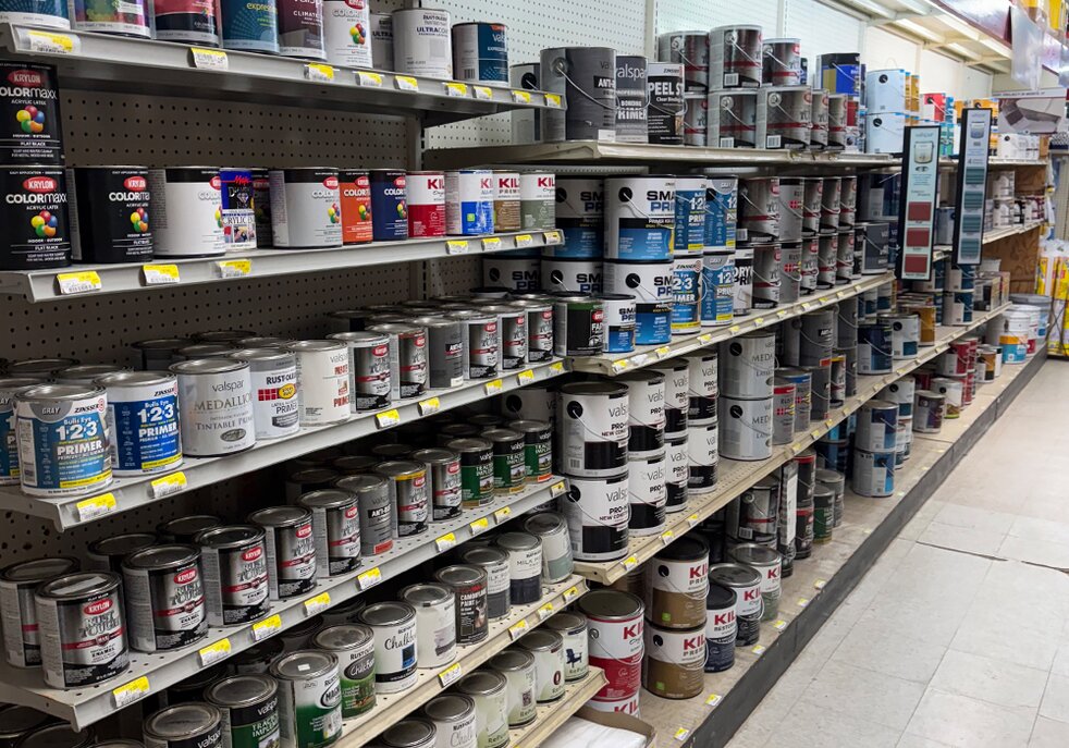 Paint aisle at Booneville Lumber Company.