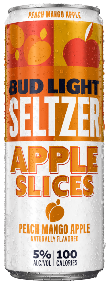 This is a can of Bud Light Seltzer Apple Slices Peach Mango Apple