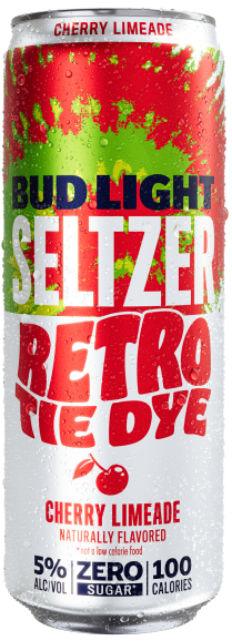This is a can of Bud Light Seltzer Retro Tie Dye Cherry Limeade
