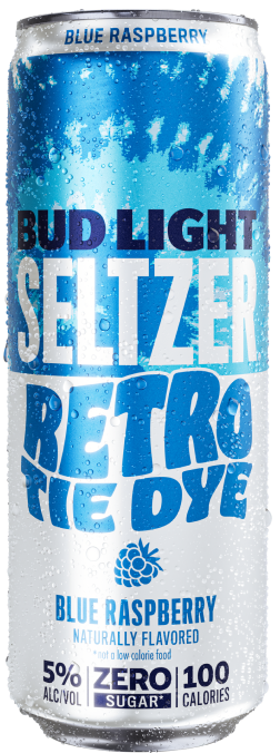 This is a can of Bud Light Seltzer Retro Tie Dye Blue Raspberry