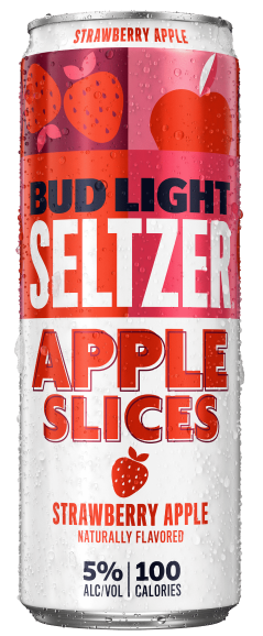 This is a can of Bud Light Seltzer Apple Slices Strawberry Apple