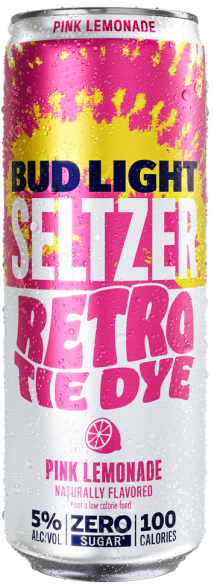 This is a can of Bud Light Seltzer Retro Tie Dye Pink Lemonade