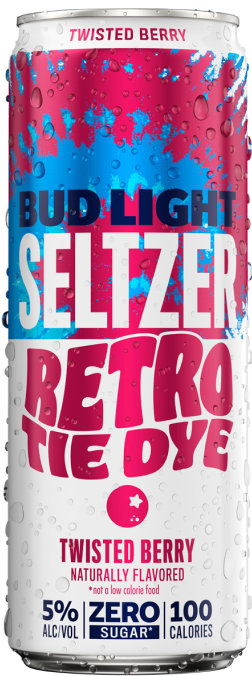 This is a can of Bud Light Seltzer Retro Tie Dye Twisted Berry