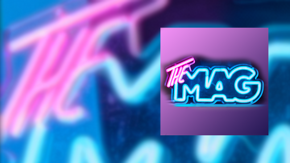 Modro-růžový svítící nápis The MAG