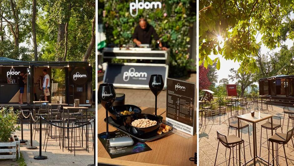 Koláž tří fotek zachycující odevní banku od Ploomu.