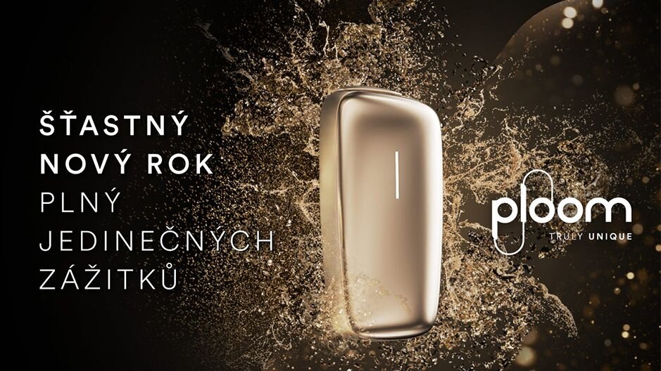 Ploom X Gold a zlatém třpitivém podkladu.