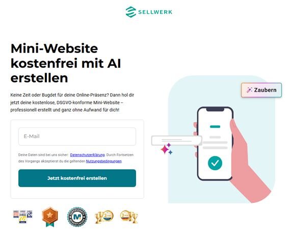 Kostenlose Mini-Website von Sellwerk.