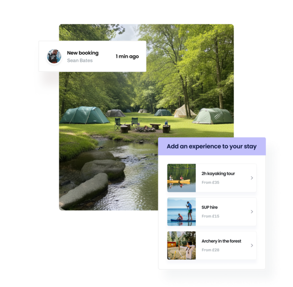 Illustration of the accommodation feature on eola in use, highlighting the activity upselling throughout the booking journey