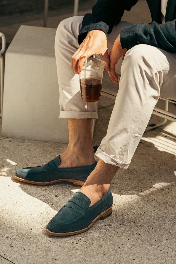 Unlined Penny Loafer in French Blue Suede