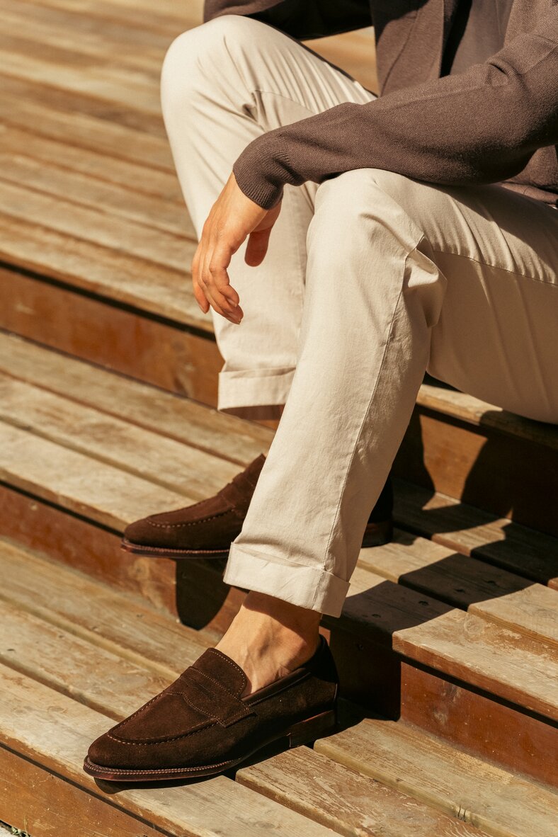 Unlined Penny Loafer in Brown Superbuck