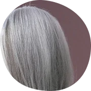 Closeup of long, flowing gray hair