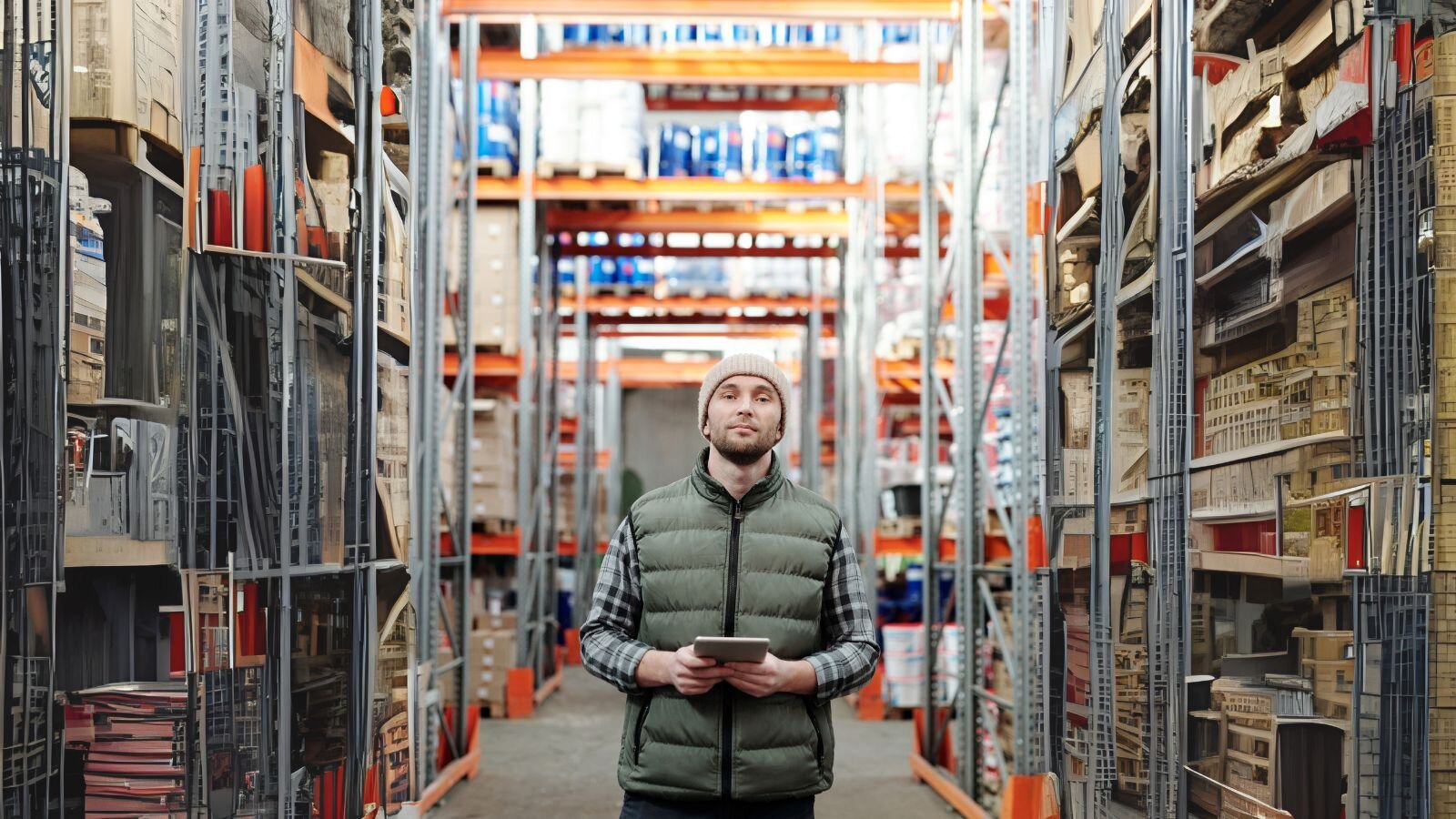 Business owner using Scansurance in his warehouse to manage remote teams and maintain a visual record of inventory and assets.