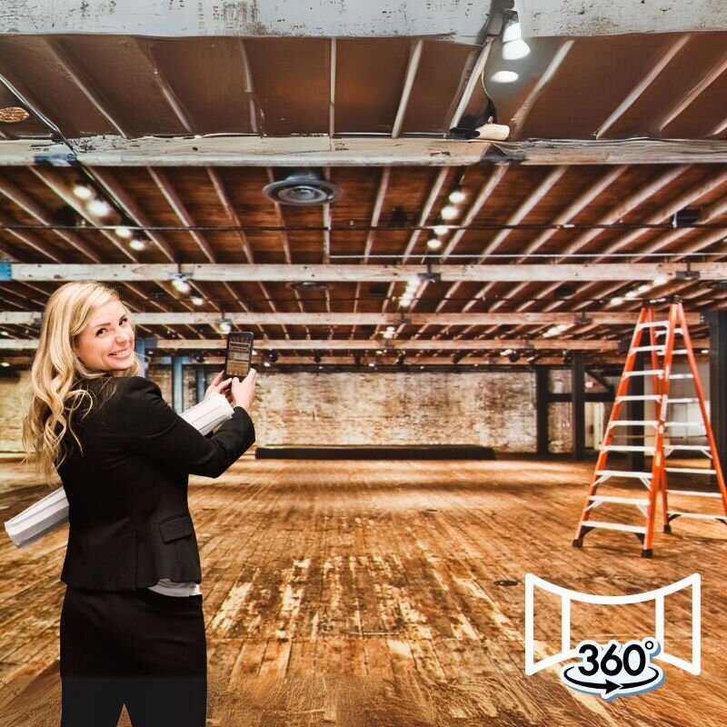 Interior designer using 360° scanning with Scansurance to capture detailed site progress and spatial context for remote client updates.