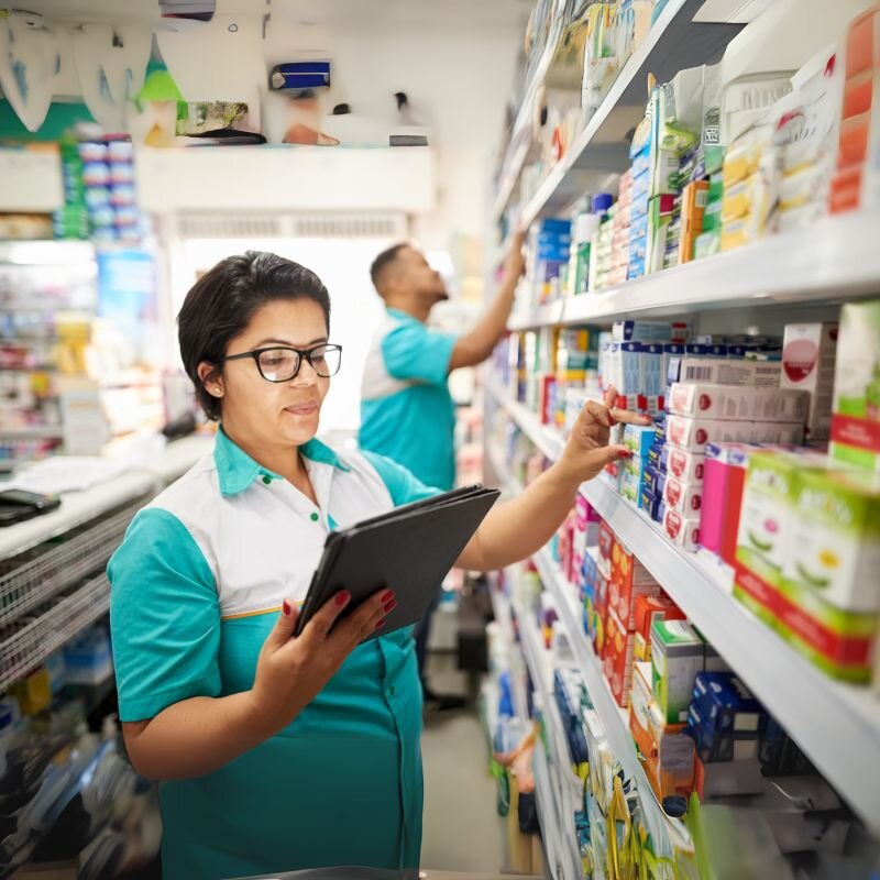 Employee using a Scansurance scan as a visual reference to restock shelves, helping managers track progress remotely and onboard staff more efficiently.