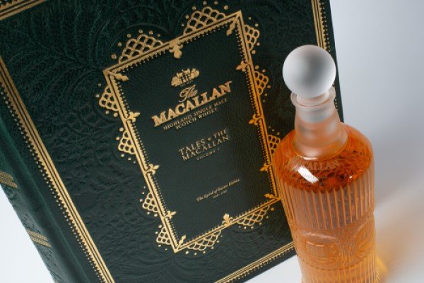Decanter of Tales of Macallan whisky and presentation box
