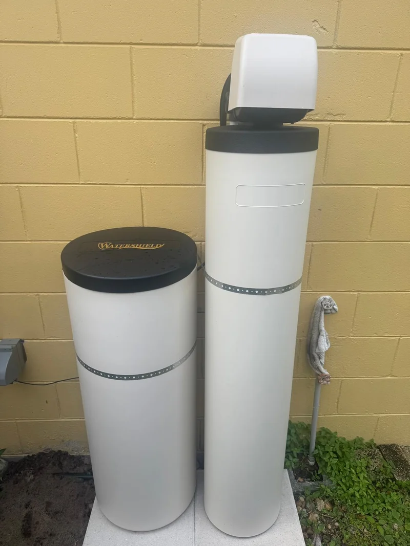 Whole-home water softening system with control head