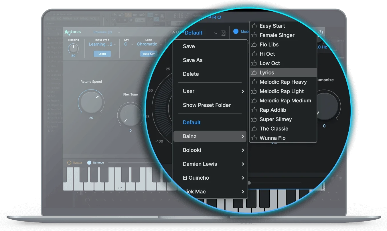 MacBook with AutoTune Pro X Artist Presets interface