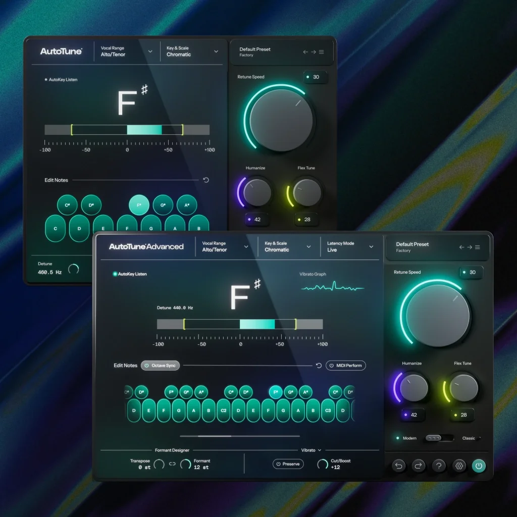 Side-by-side of AutoTune Advanced plugin interface and the AutoTune plugin interface