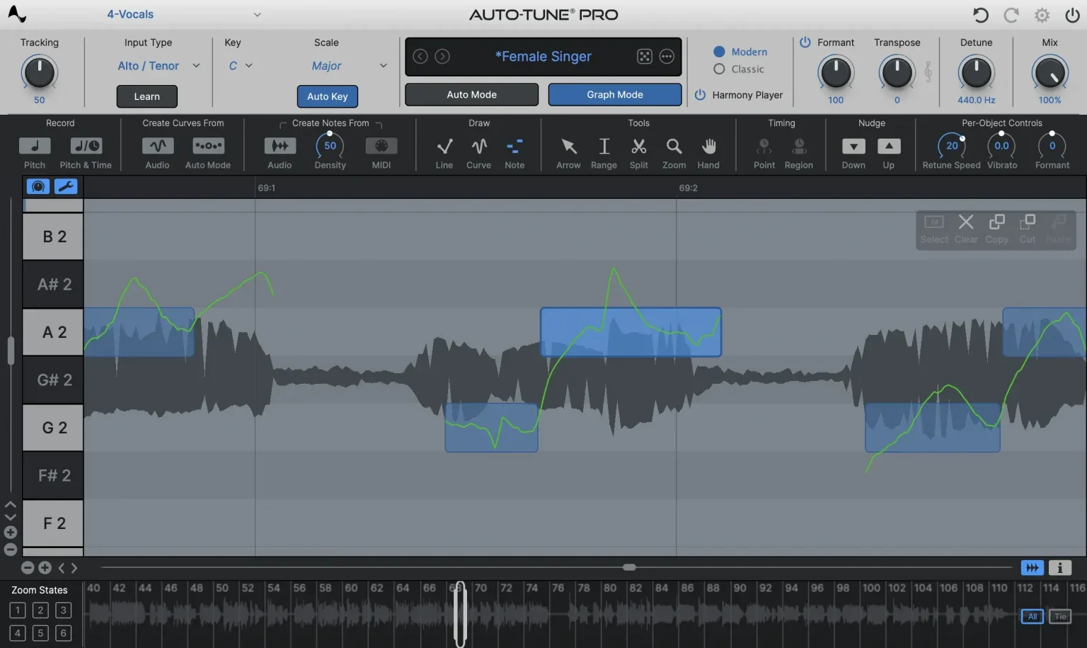 AutoTune Pro 11 Graph Mode interface