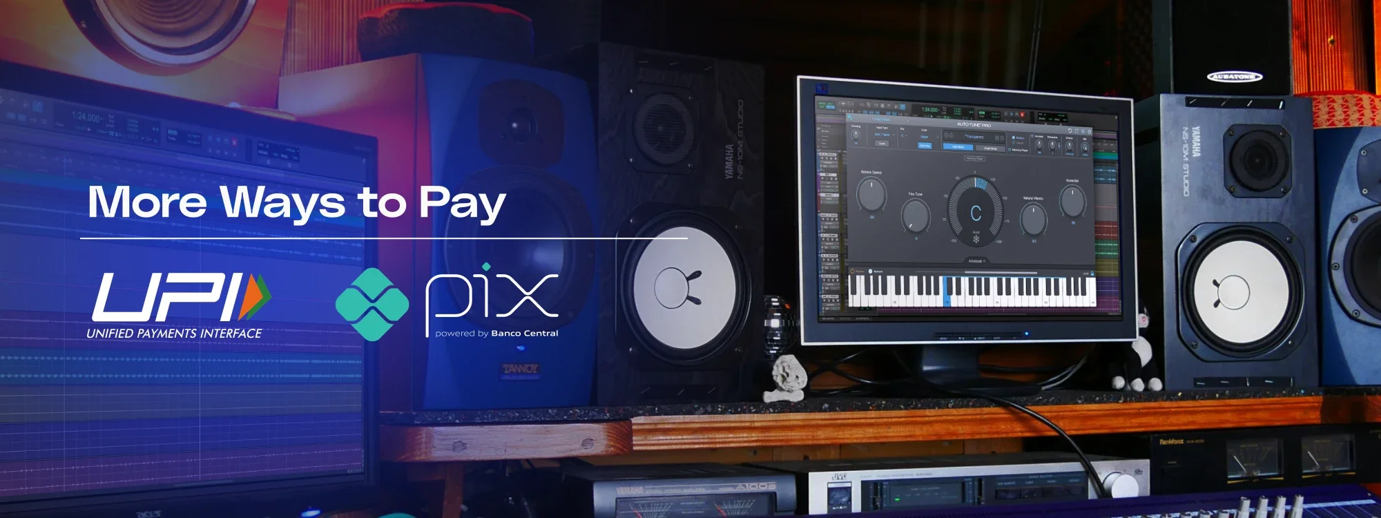 A computer monitor running AutoTune flanked by two speakers