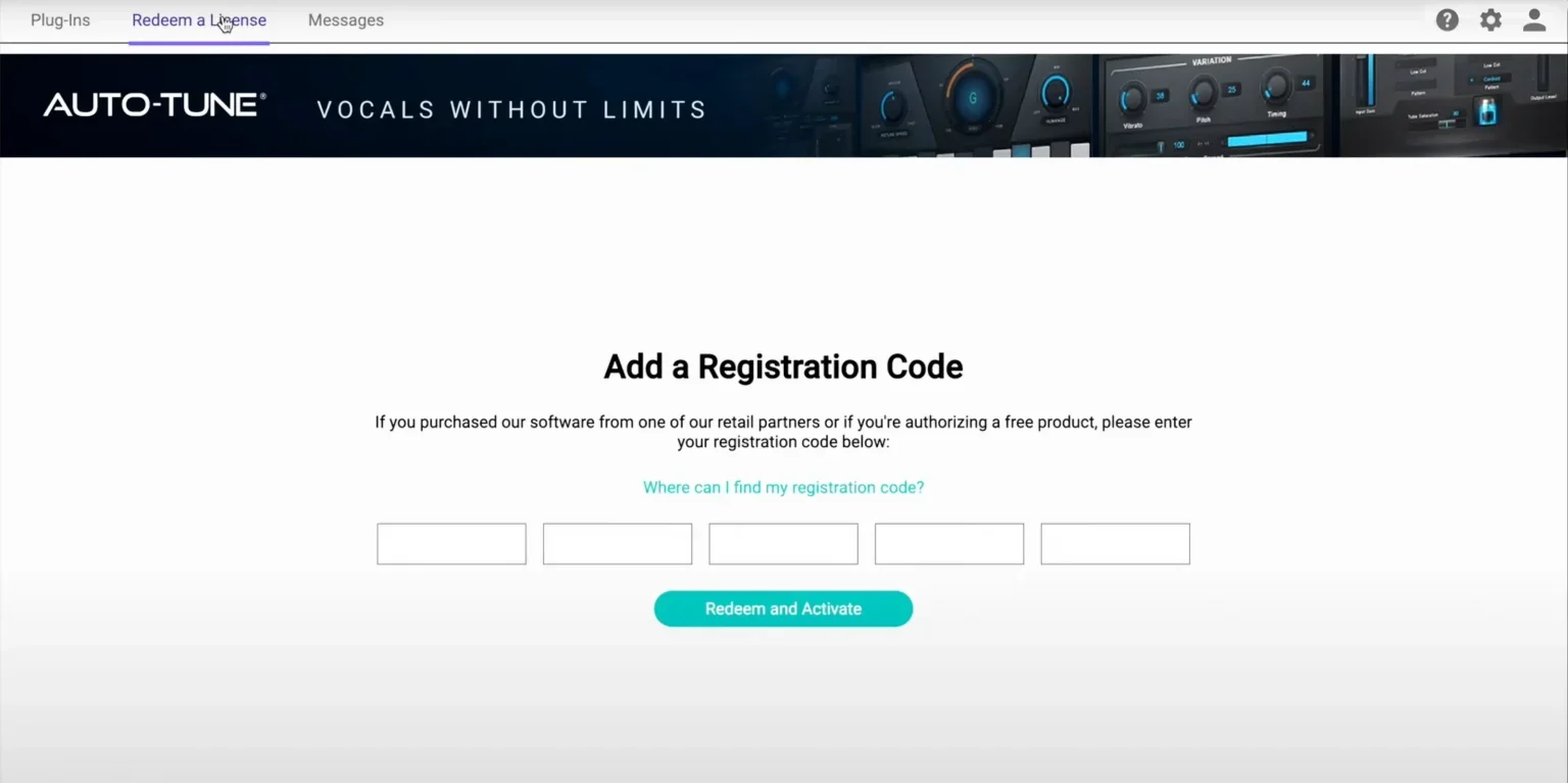 The Register a License screen on AutoTune Central