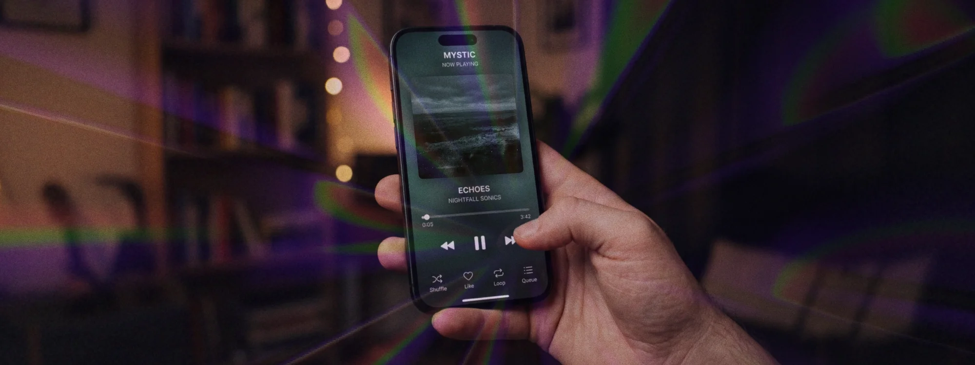 A hand holding a cell phone playing a song