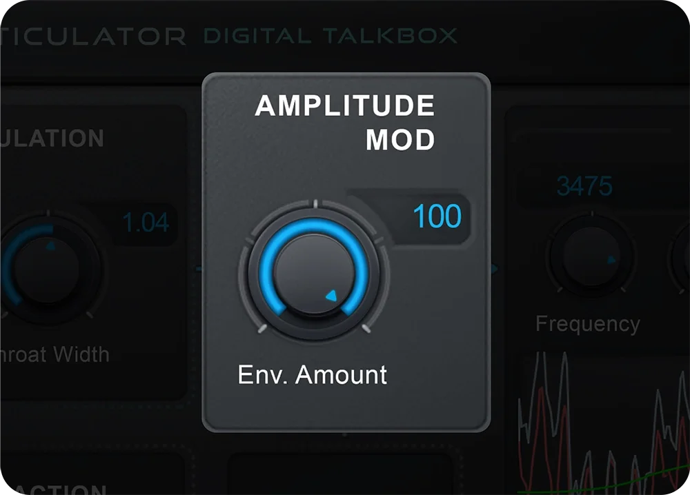 A detail shot of Articulator by AutoTune highlighting the Amplitude Mod control