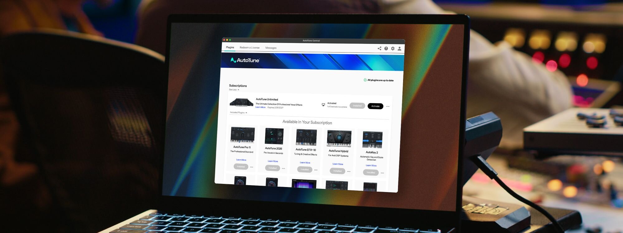Computer in recording engineer room with AutoTune Central displaying