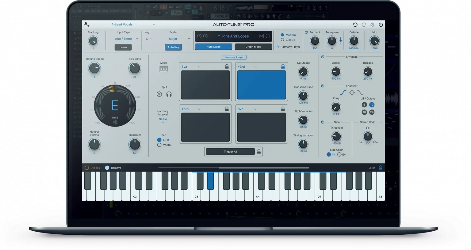 AutoTune Pro 11 plugin interface on a Macbook
