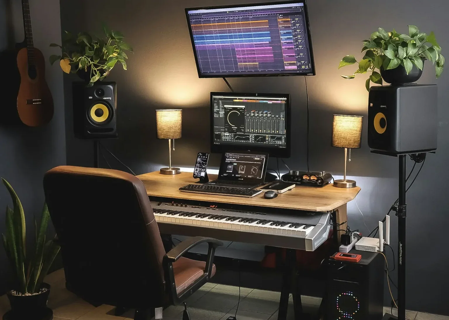 A view of a small home recording studio