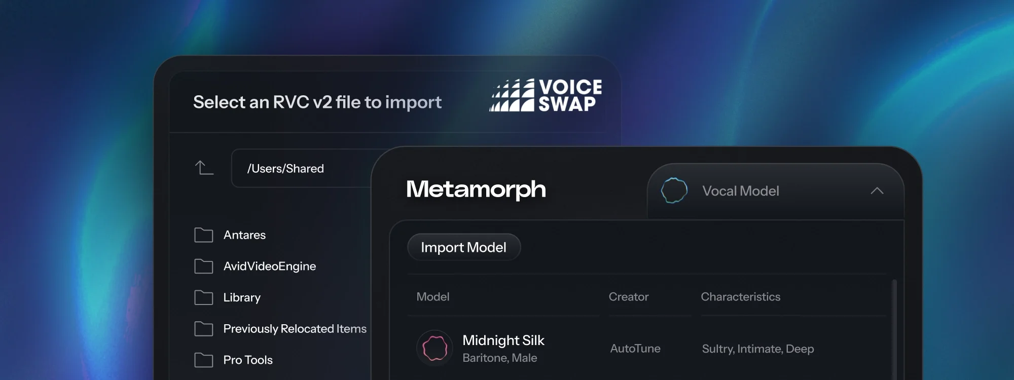 Voice Swap interface to import RVC models to Metamorph
