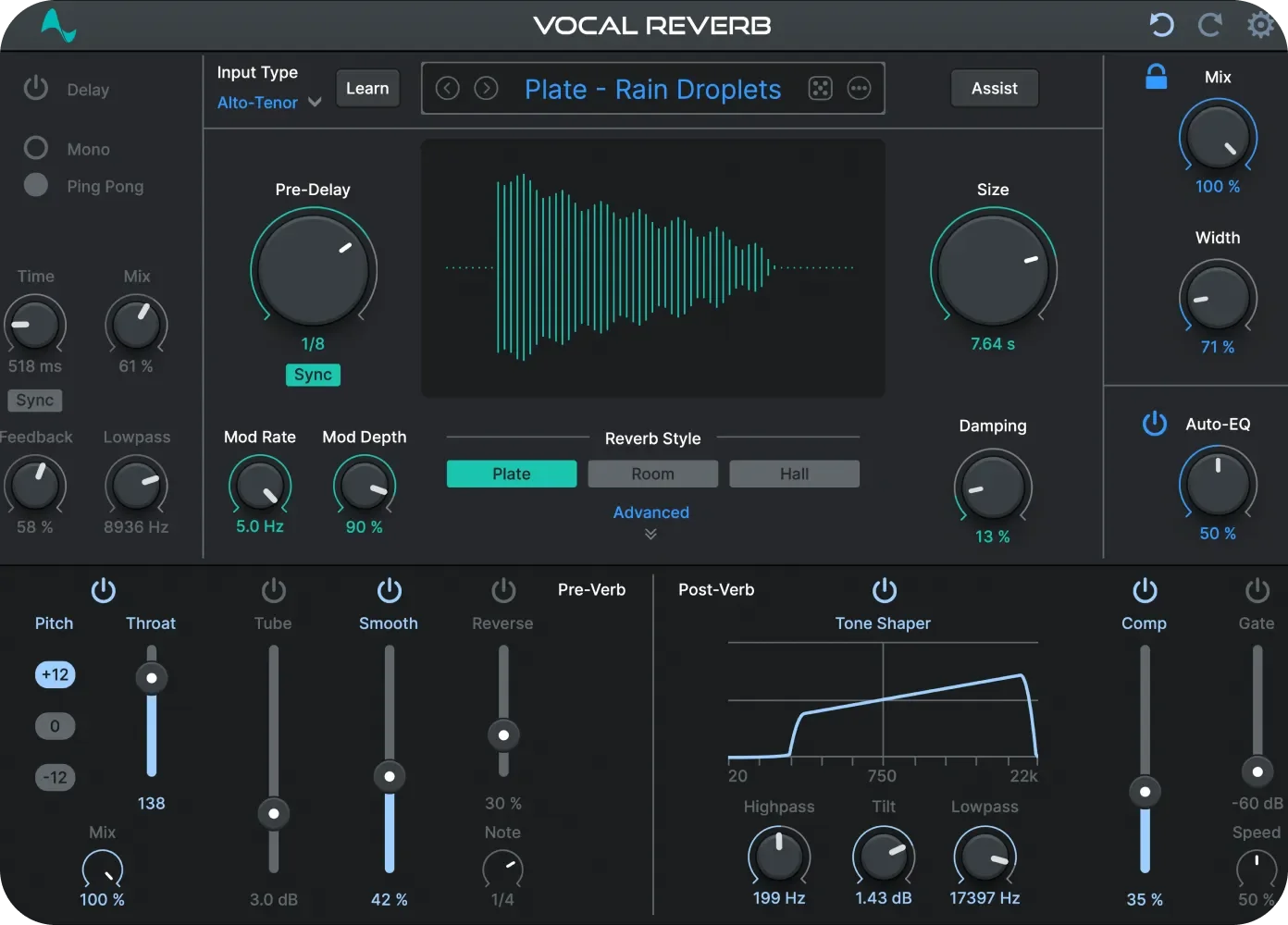 Vocal Reverb allows you to get creative with over ten effects