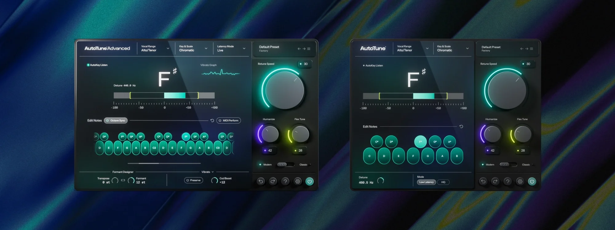 Side-by-side of AutoTune Advanced plugin interface and the AutoTune plugin interface