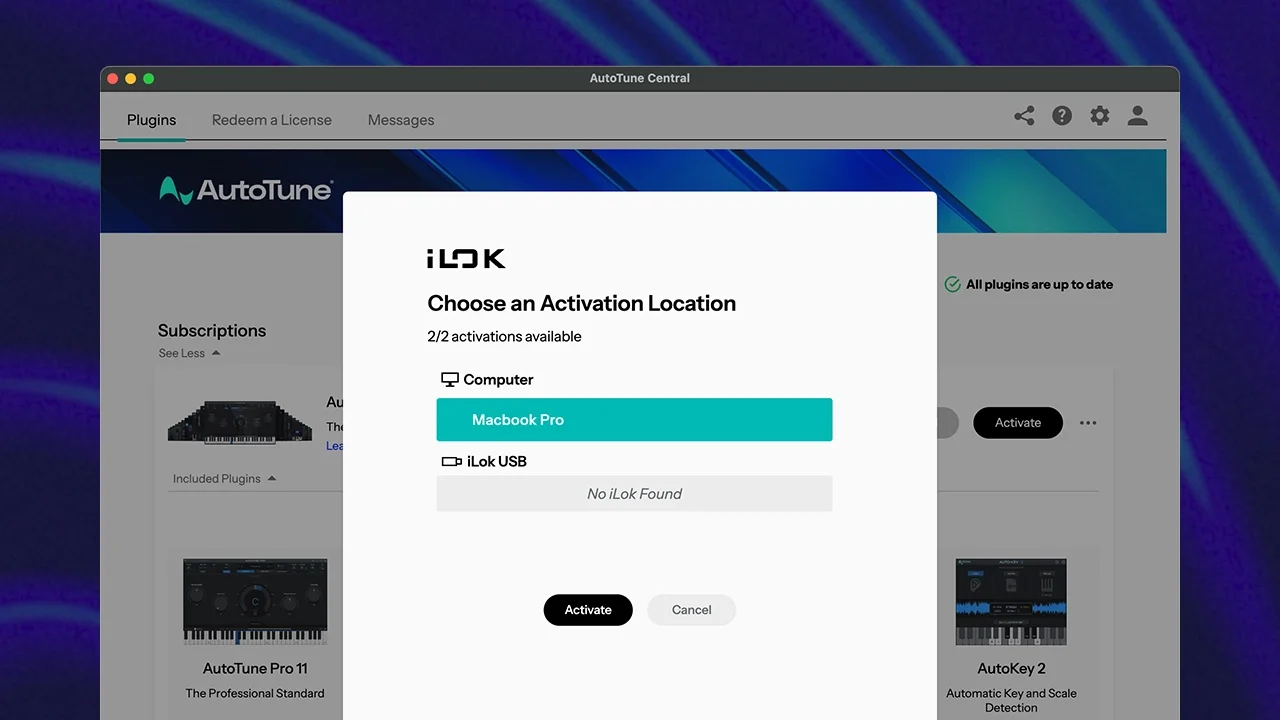 AutoTune Central Activating Licenses for Plugins