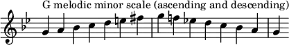 G melodic minor scale (ascending and descending)