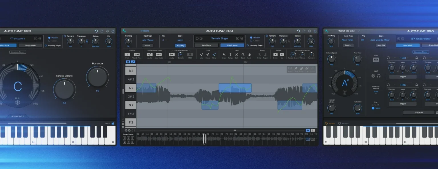 AutoTune Pro plugin interfaces sitting side by side