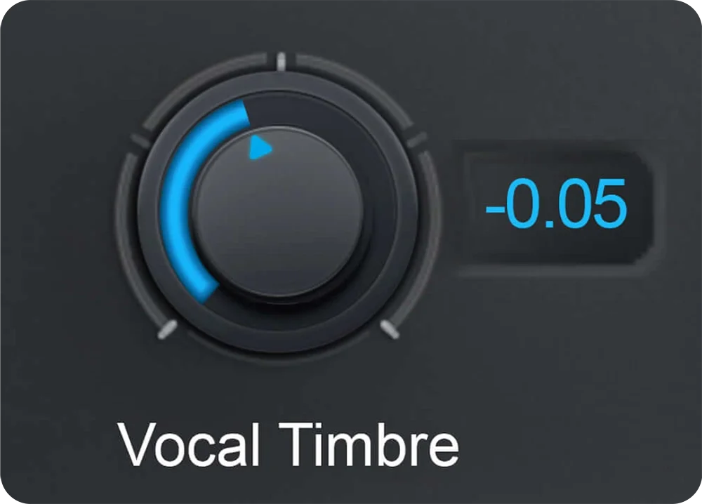 A detail shot of Duo by AutoTune showing the Vocal Timbre knob control