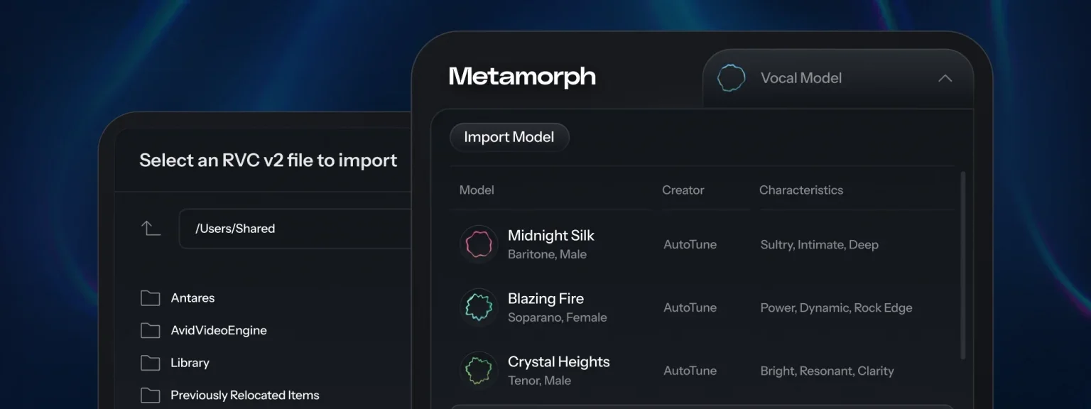 Metamorph plugin interface showing the Vocal Models panel